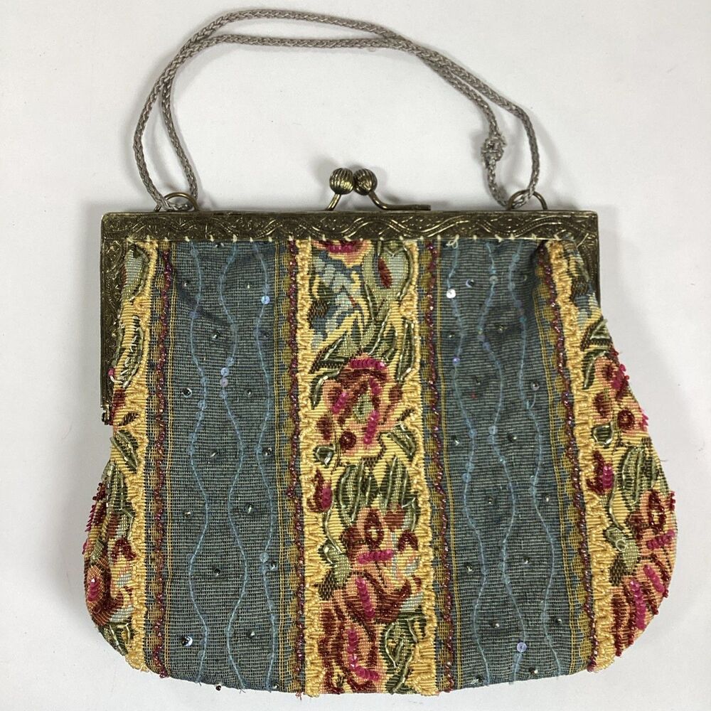 Christiana Vintage Beaded Bag Tapestry Purse Floral Victorian - Picture 3 of 11